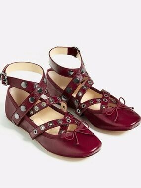 Zara Burgundy Strappy Ballet Flats